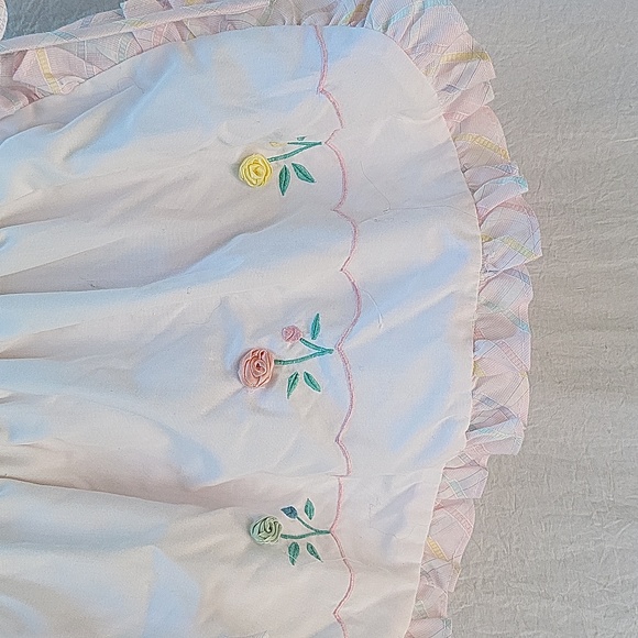 Toddler girl vintage sundress w plaid bloomers, ties at sides, embroidered, 2T - Picture 2 of 9